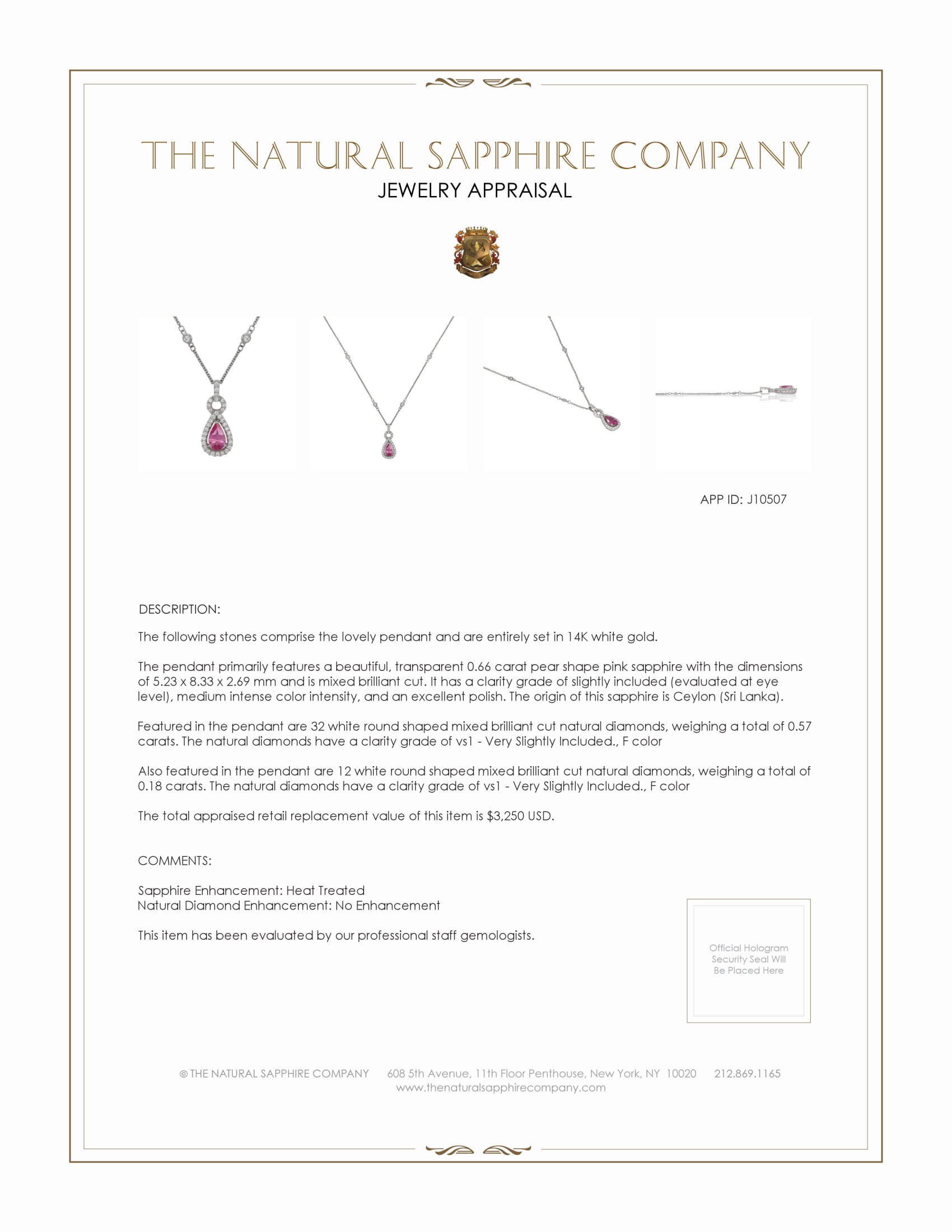 0.66 Ct. Pink Sapphire and Natural Diamond Pave Pendant, 14K White Gold