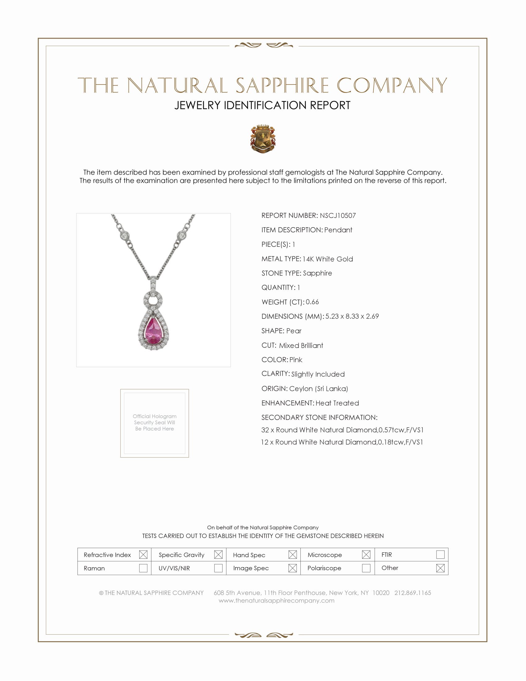 0.66 Ct. Pink Sapphire and Natural Diamond Pave Pendant, 14K White Gold
