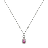 0.66 Ct. Pink Sapphire and Natural Diamond Pave Pendant, 14K White Gold Image