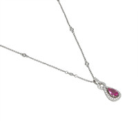 0.66 Ct. Pink Sapphire and Natural Diamond Pave Pendant, 14K White Gold Image