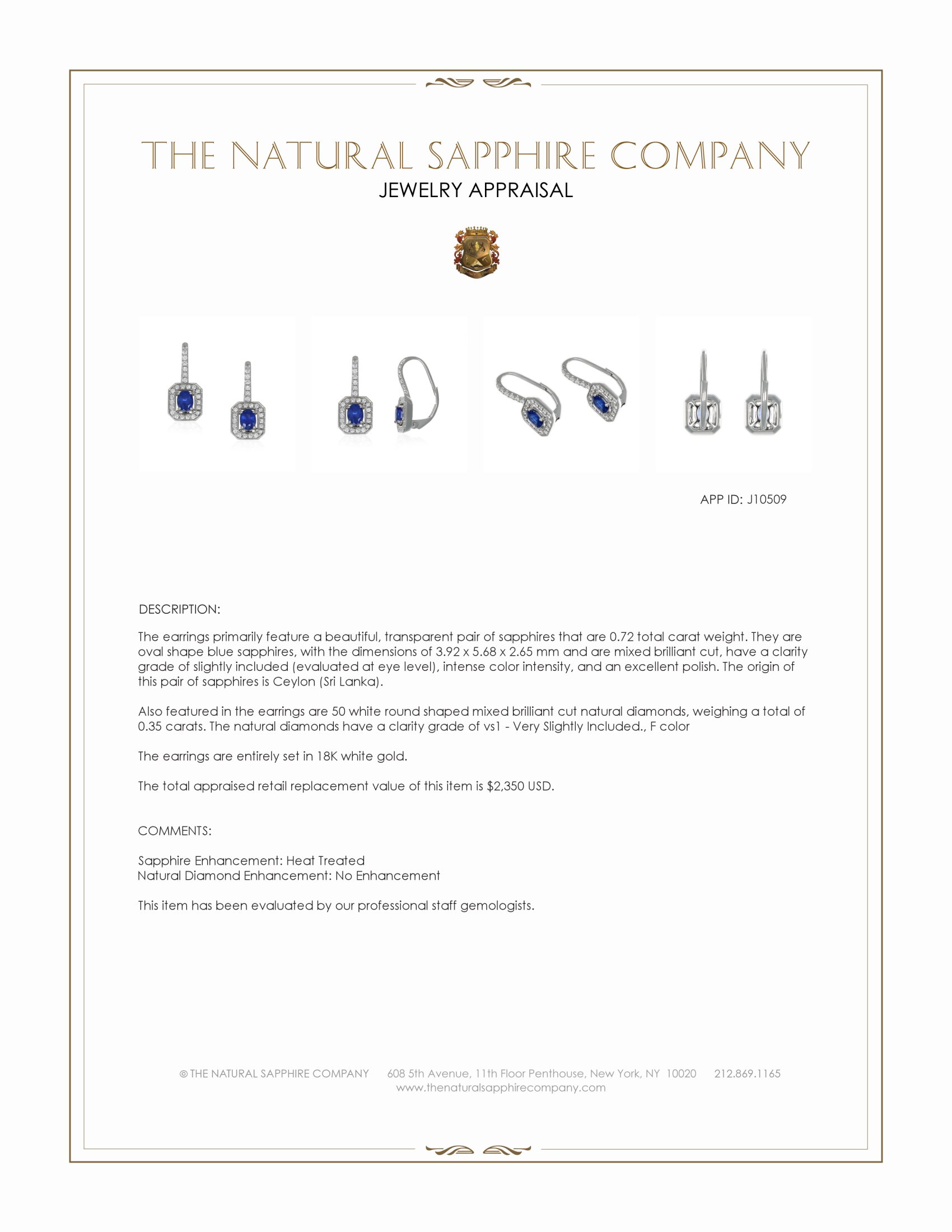 0.72 Ct.Tw. Blue Sapphire and Natural Diamond Pave Earrings, 18K White Gold