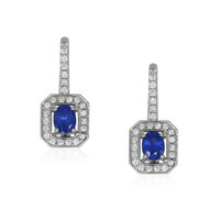 0.72&nbsp;Ct.Tw.Total Carat Weight Blue Sapphire and Natural Diamond Pave Earrings, 18K White Gold Video