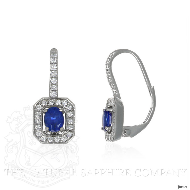0.72 Ct.Tw. Blue Sapphire and Natural Diamond Pave Earrings, 18K White Gold