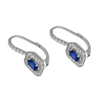 0.72&nbsp;Ct.Tw.Total Carat Weight Blue Sapphire and Natural Diamond Pave Earrings, 18K White Gold Image