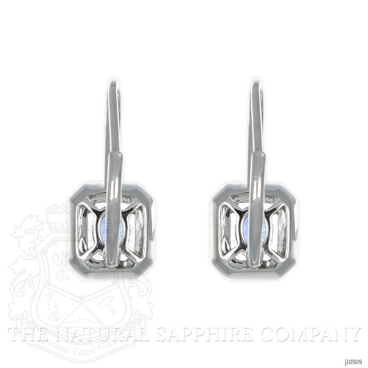 0.72 Ct.Tw. Blue Sapphire and Natural Diamond Pave Earrings, 18K White Gold