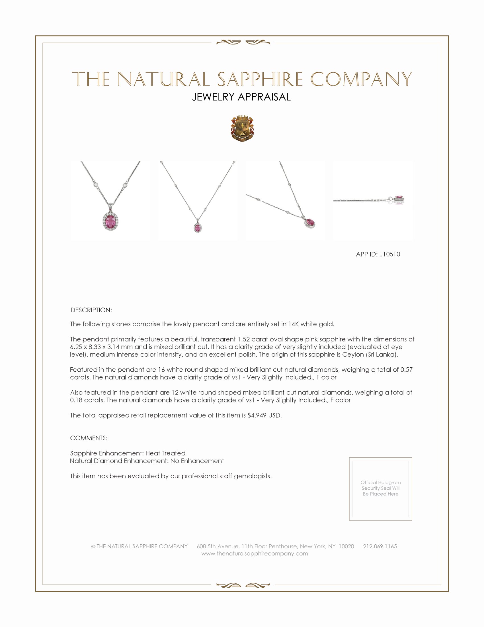 1.52 Ct. Pink Sapphire and Natural Diamond Halo Pendant, 14K White Gold