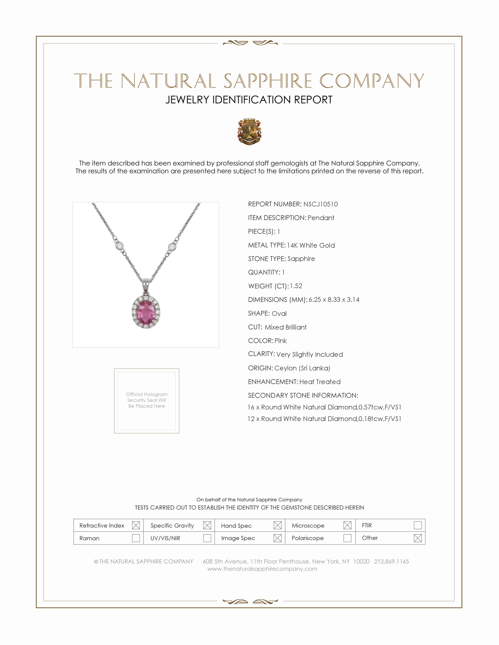 1.52 Ct. Pink Sapphire and Natural Diamond Halo Pendant, 14K White Gold