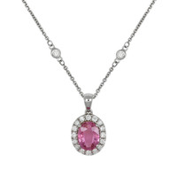 1.52 Ct. Pink Sapphire and Natural Diamond Halo Pendant, 14K White Gold Video