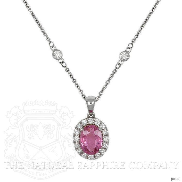 1.52 Ct. Pink Sapphire and Natural Diamond Halo Pendant, 14K White Gold