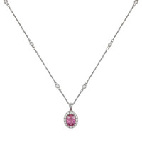 1.52 Ct. Pink Sapphire and Natural Diamond Halo Pendant, 14K White Gold Image