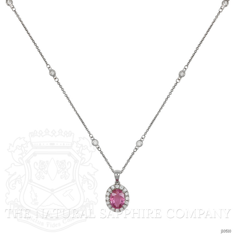 1.52 Ct. Pink Sapphire and Natural Diamond Halo Pendant, 14K White Gold