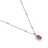 1.52 Ct. Pink Sapphire and Natural Diamond Halo Pendant, 14K White Gold Image