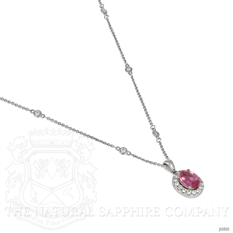 1.52 Ct. Pink Sapphire and Natural Diamond Halo Pendant, 14K White Gold