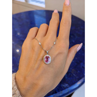 1.52 Ct. Pink Sapphire and Natural Diamond Halo Pendant, 14K White Gold Life Style