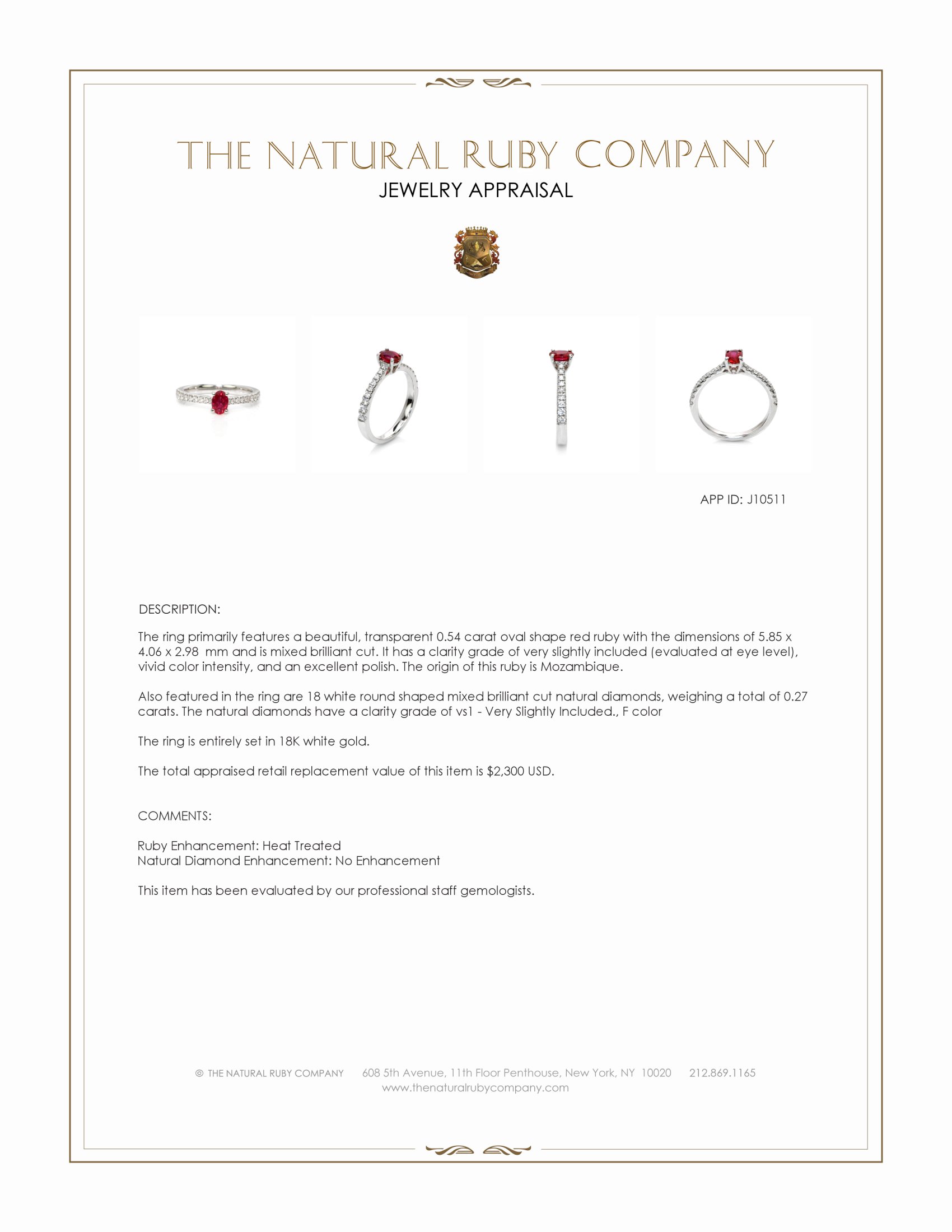 0.54 Ct. Ruby and Natural Diamond Pave Ring, 18K White Gold