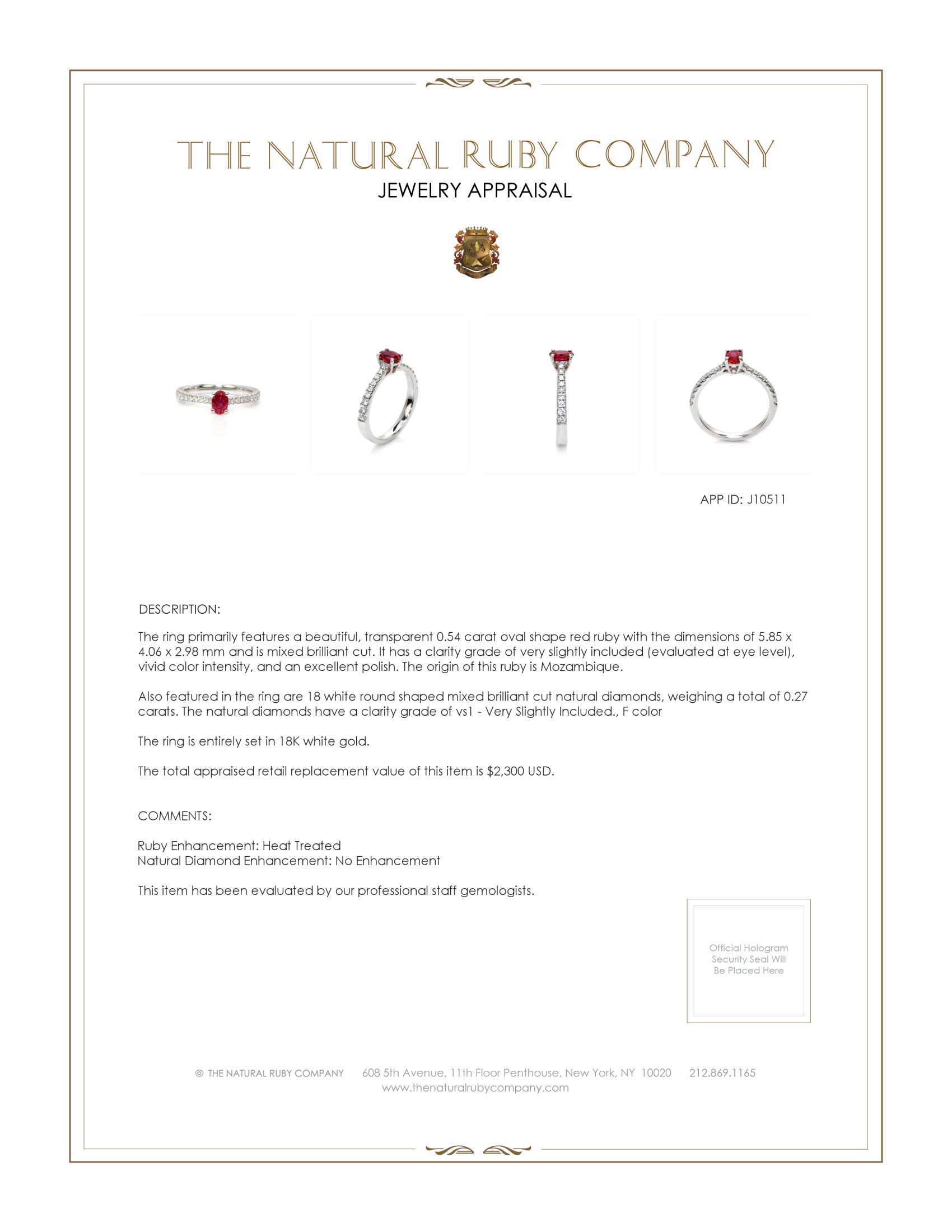 0.54 Ct. Ruby and Natural Diamond Pave Ring, 18K White Gold