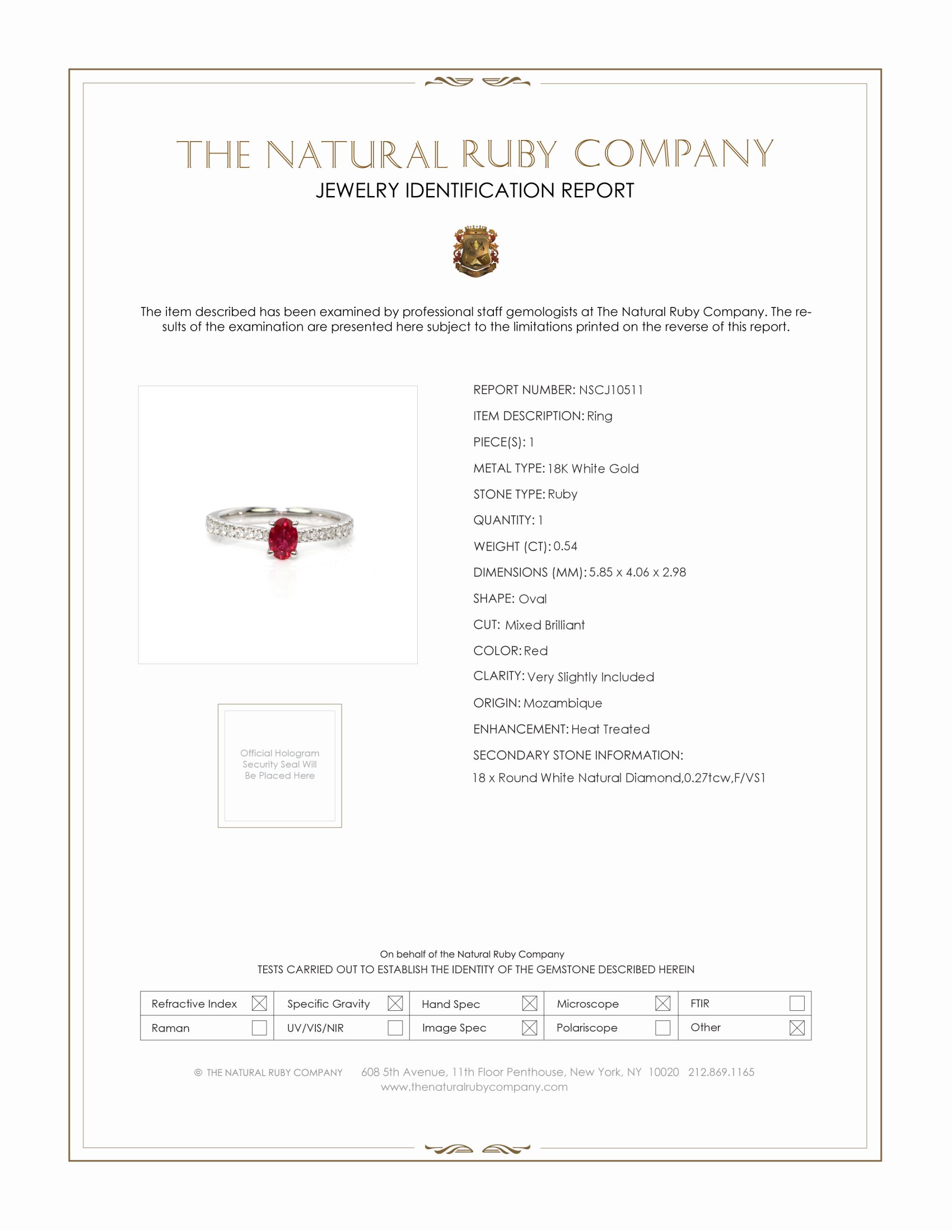 0.54 Ct. Ruby and Natural Diamond Pave Ring, 18K White Gold