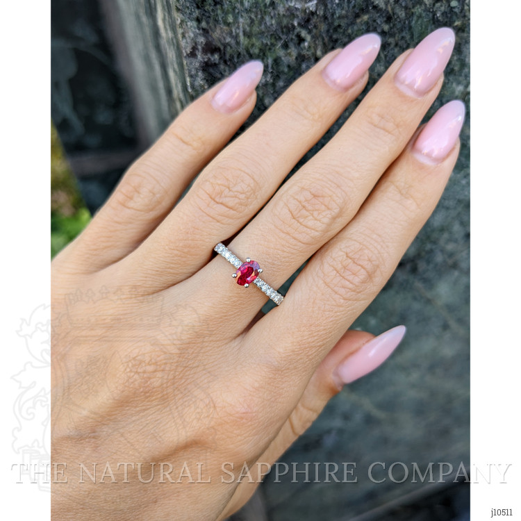 0.54 Ct. Ruby Natural Diamond Pave Ring, 18K White Gold