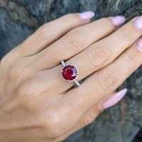 3.52 Ct. Ruby Natural Diamond Pave Ring, 14K White Gold Life Style