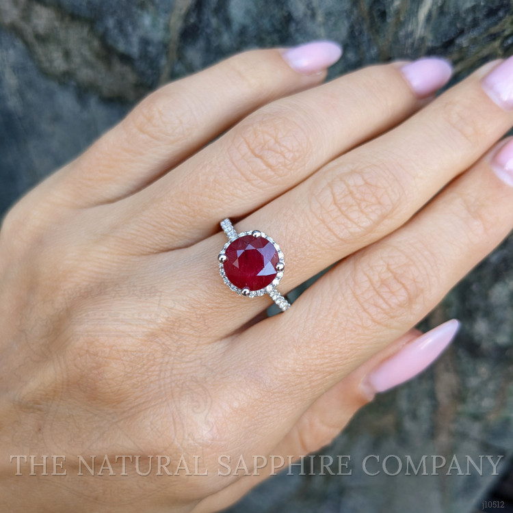3.52 Ct. Ruby Natural Diamond Pave Ring, 14K White Gold