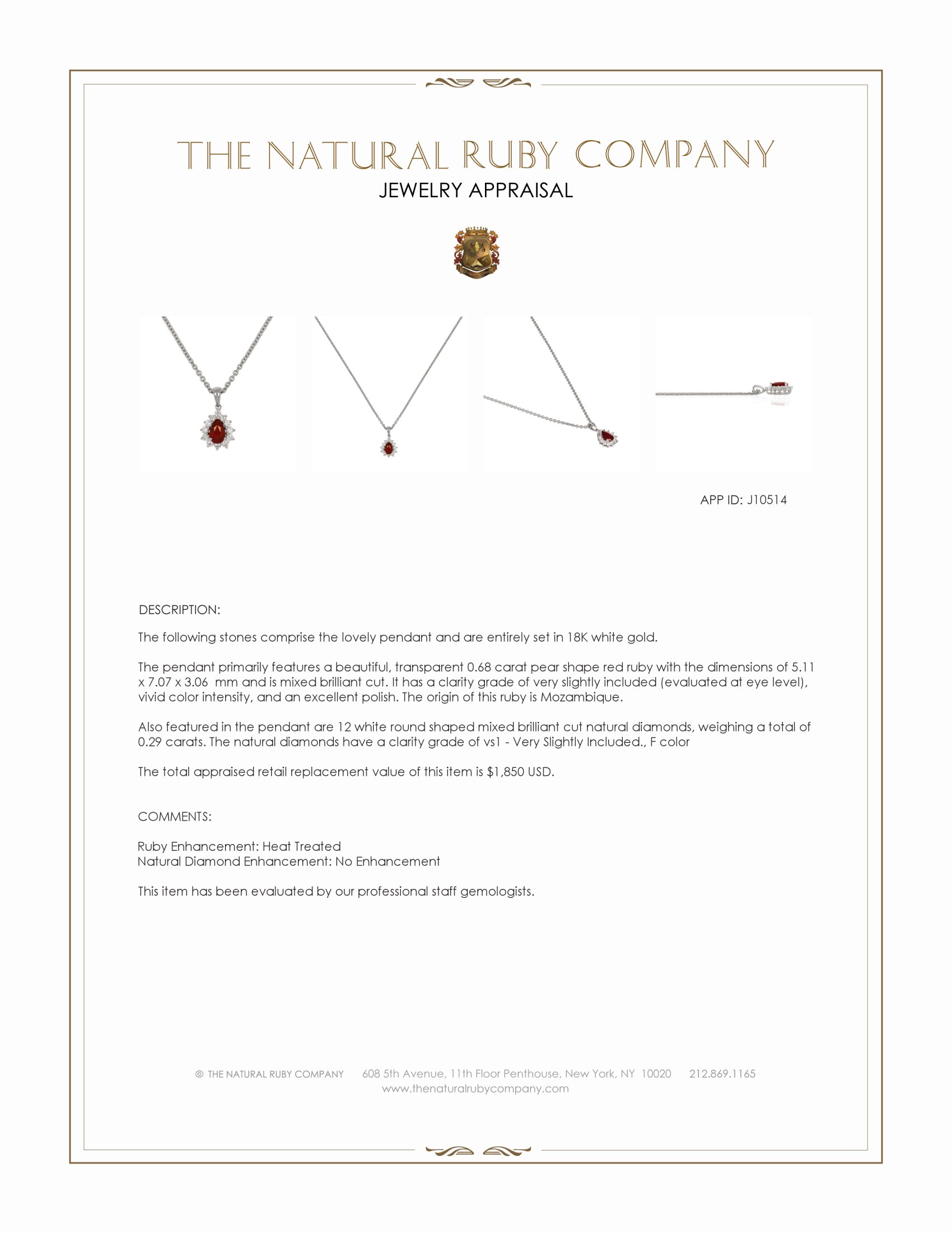 0.68 Ct. Ruby and Natural Diamond Halo Pendant, 18K White Gold