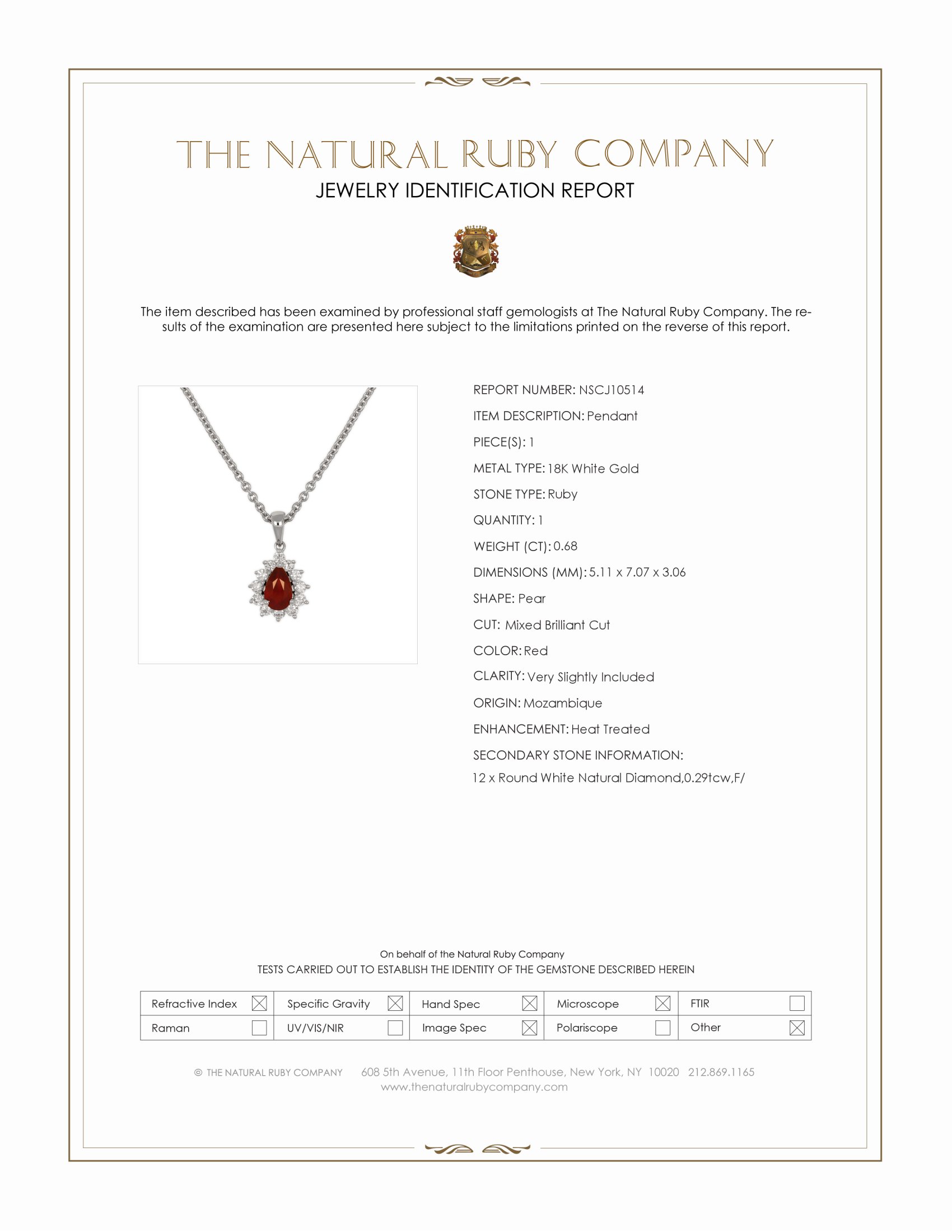 0.68 Ct. Ruby and Natural Diamond Halo Pendant, 18K White Gold