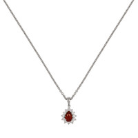 0.68 Ct. Ruby Natural Diamond Halo Pendant, 18K White Gold Image