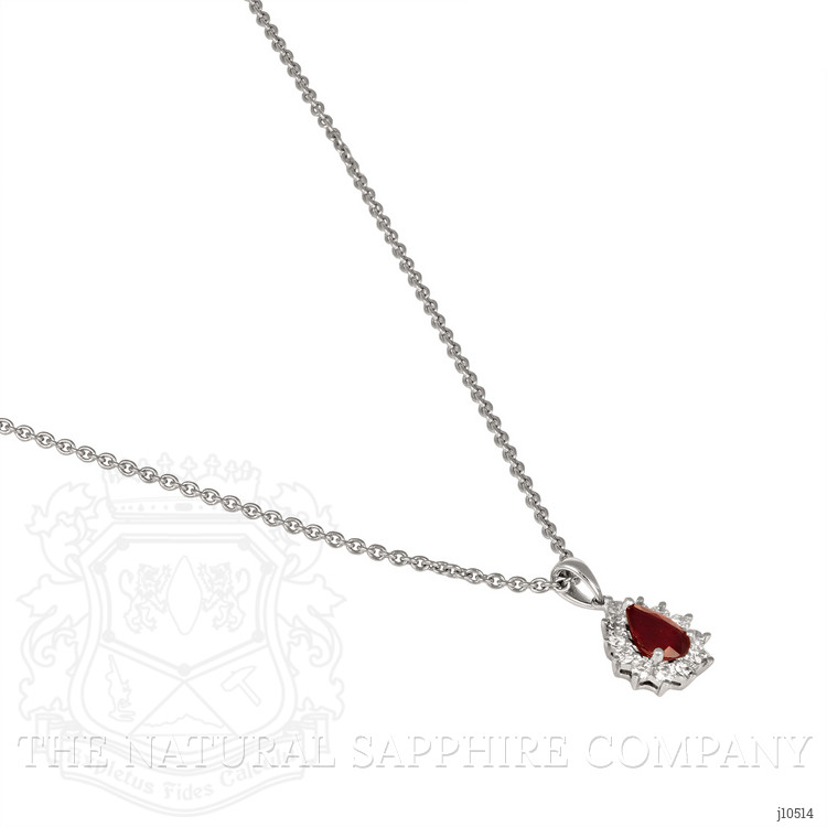 0.68 Ct. Ruby Natural Diamond Halo Pendant, 18K White Gold