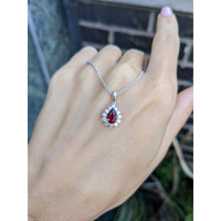 0.68 Ct. Ruby Natural Diamond Halo Pendant, 18K White Gold Life Style