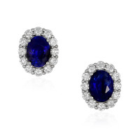 3.15&nbsp;Ct.Tw.Total Carat Weight Blue Sapphire and Natural Diamond Studs Earrings, 18K White Gold Video
