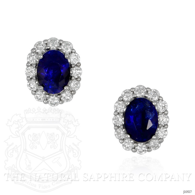 3.15 Ct.Tw. Blue Sapphire and Natural Diamond Studs Earrings, 18K White Gold