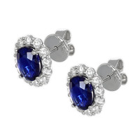 3.15&nbsp;Ct.Tw.Total Carat Weight Blue Sapphire and Natural Diamond Studs Earrings, 18K White Gold Image