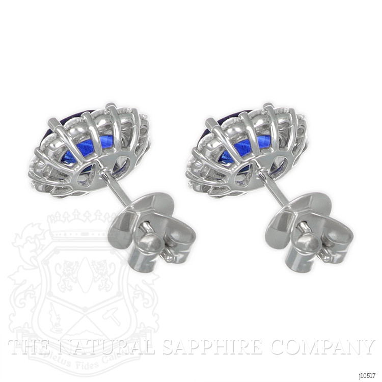 3.15 Ct.Tw. Blue Sapphire and Natural Diamond Studs Earrings, 18K White Gold