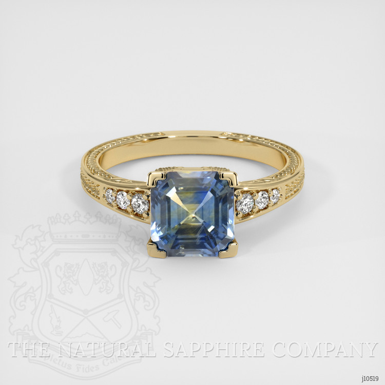 2.06 Ct. Bi Color Sapphire and Natural Diamond Antique Style Ring, 14K Yellow Gold