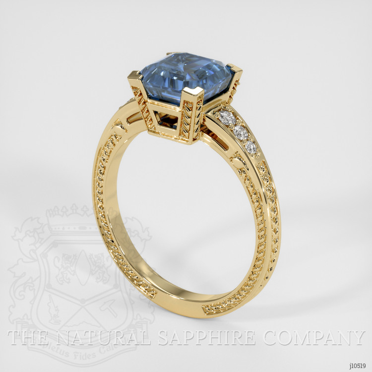 2.06 Ct. Bi Color Sapphire and Natural Diamond Antique Style Ring, 14K Yellow Gold