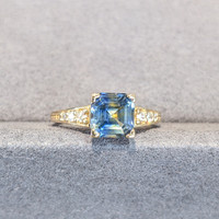 2.06 Ct. Bi Color Sapphire and Natural Diamond Antique Style Ring, 14K Yellow Gold Life Style