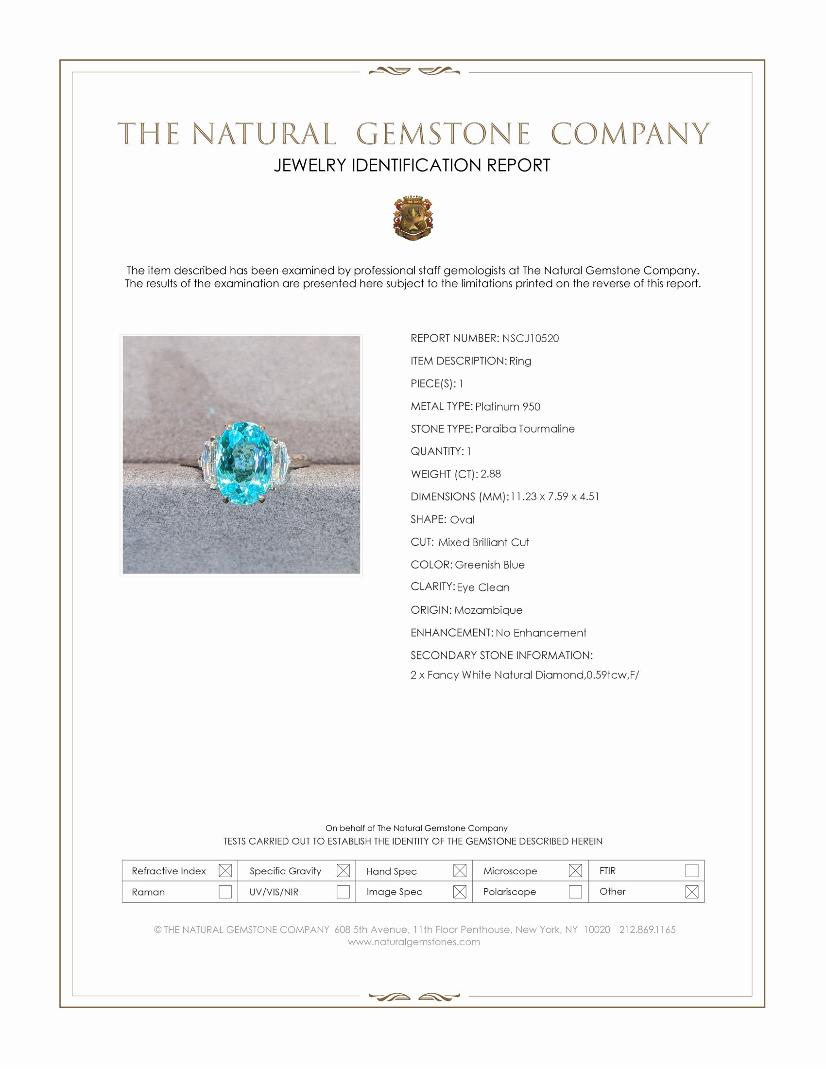 2.88 Ct. Greenish Blue Paraiba Tourmaline and Natural Diamond Three Stone Ring, Platinum 950