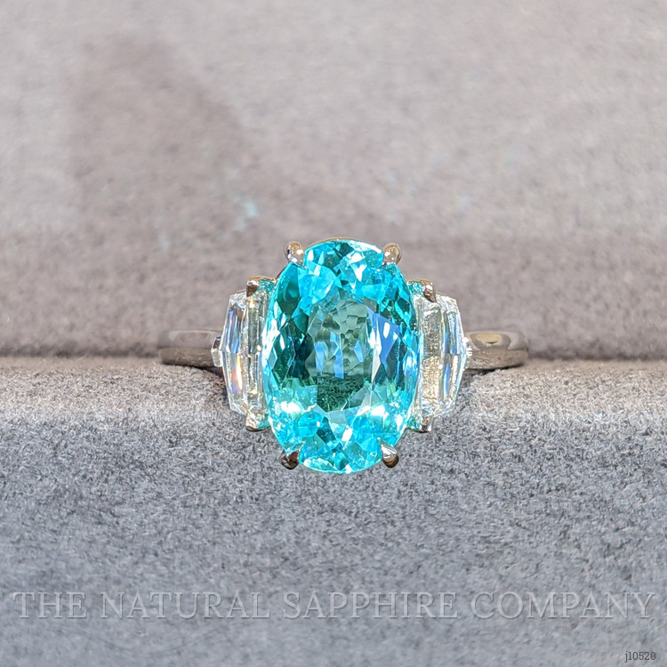 2.88 Ct. Paraiba Tourmaline Natural Diamond Three Stone Ring, Platinum 950