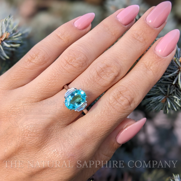 2.88 Ct. Paraiba Tourmaline Natural Diamond Three Stone Ring, Platinum 950