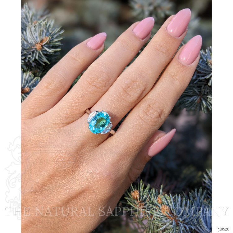 2.88 Ct. Paraiba Tourmaline Natural Diamond Three Stone Ring, Platinum 950