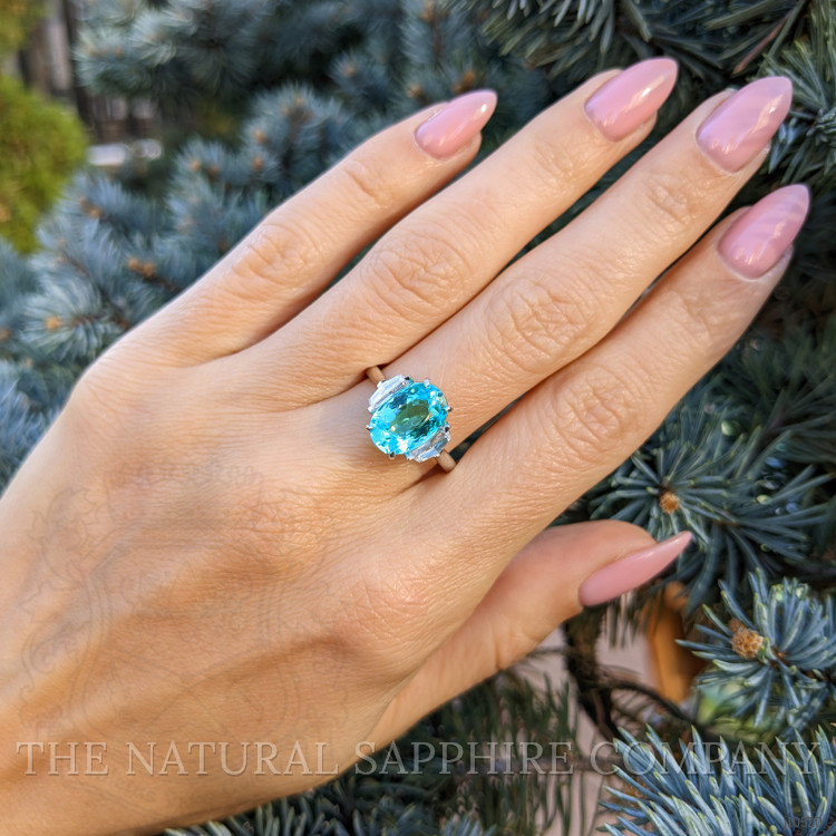 2.88 Ct. Paraiba Tourmaline Natural Diamond Three Stone Ring, Platinum 950