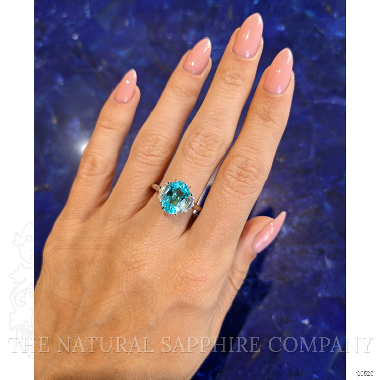 2.88 Ct. Paraiba Tourmaline Natural Diamond Three Stone Ring, Platinum 950