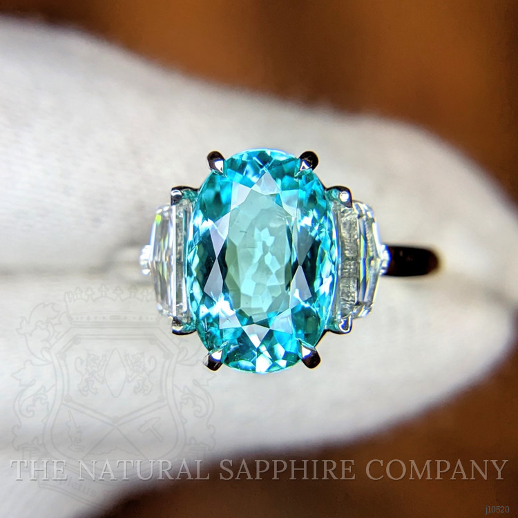 2.88 Ct. Paraiba Tourmaline Natural Diamond Three Stone Ring, Platinum 950