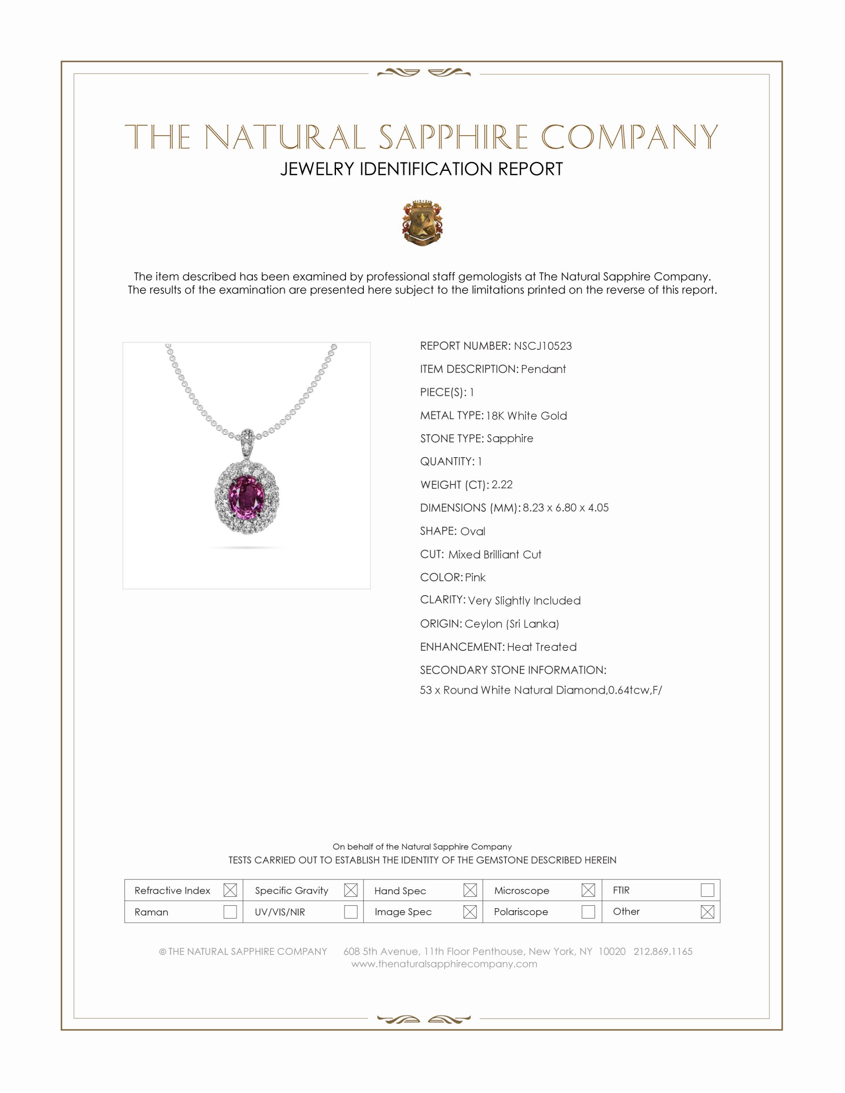 2.22 Ct. Pink Sapphire and Natural Diamond Pave Pendant, 18K White Gold