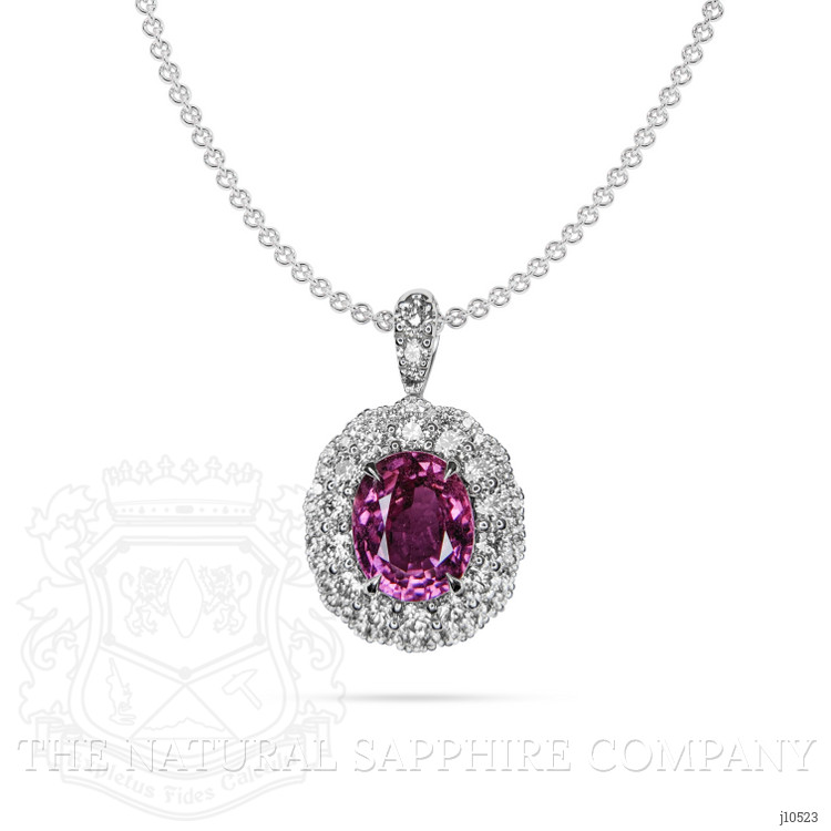 2.22 Ct. Pink Sapphire and Natural Diamond Pave Pendant, 18K White Gold