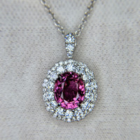 2.22 Ct. Pink Sapphire and Natural Diamond Pave Pendant, 18K White Gold Image