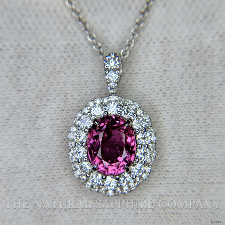 2.22 Ct. Pink Sapphire and Natural Diamond Pave Pendant, 18K White Gold