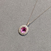 2.22 Ct. Pink Sapphire and Natural Diamond Pave Pendant, 18K White Gold Life Style