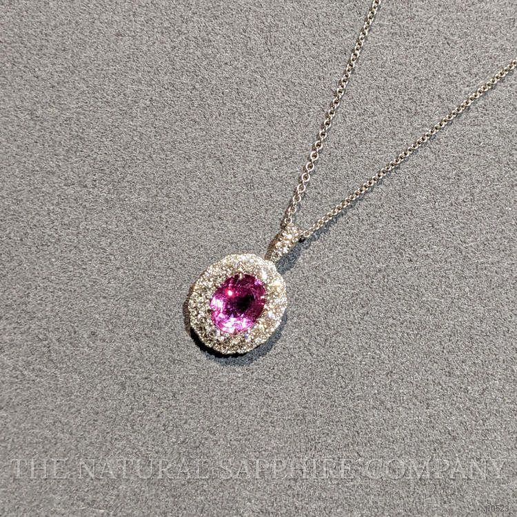 2.22 Ct. Pink Sapphire and Natural Diamond Pave Pendant, 18K White Gold