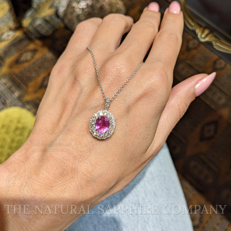 2.22 Ct. Pink Sapphire and Natural Diamond Pave Pendant, 18K White Gold